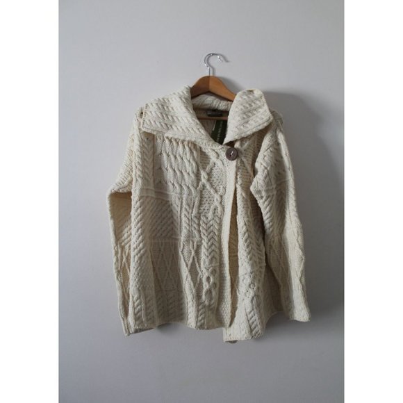Carraig Donn One Button Irish Wool Cardigan Sweater Cream Size Large - Picture 2 of 5